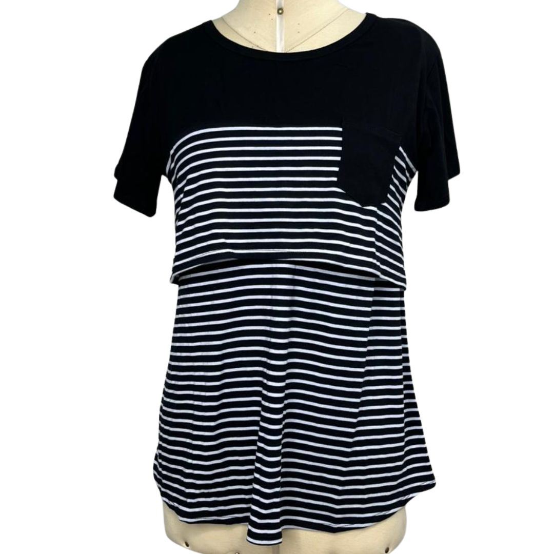 Polo A Rayas Con Bolsillo De Lactancia / Embarazo / Maternidad Basico De Algodon